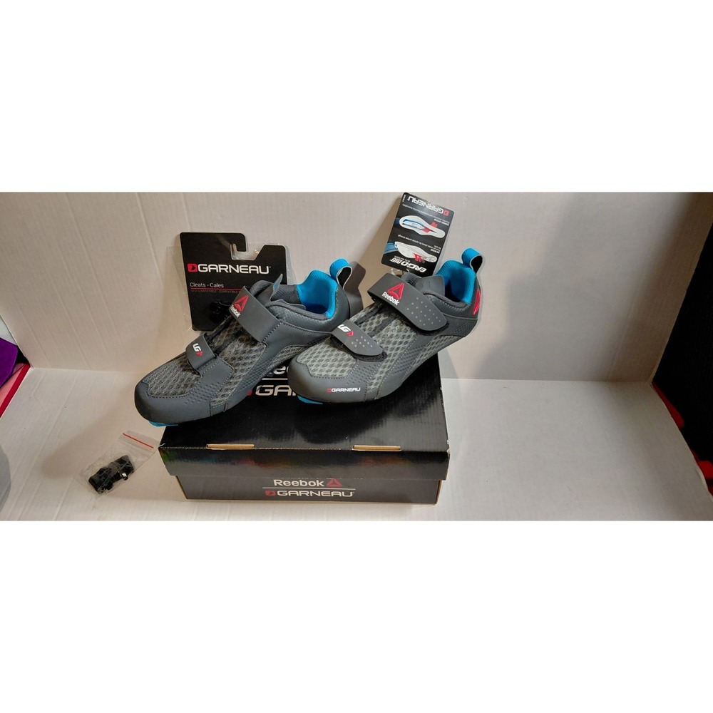 NWOT - Garneau Women’s Gray Athletic Cycling Shoes with Blue Accents Size 9